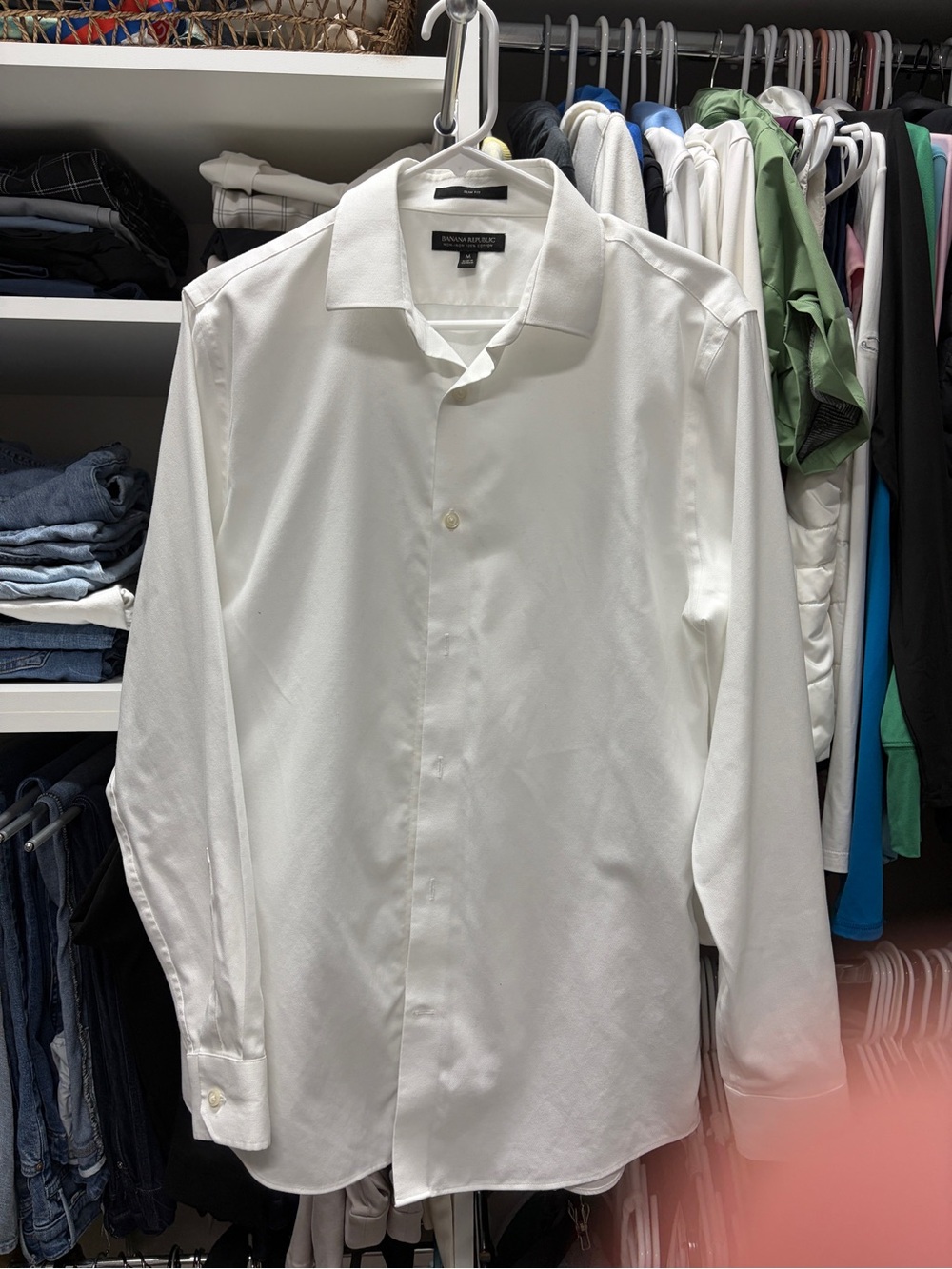 Banana Republic Men's White Slim Fit Dress Shirt- medium